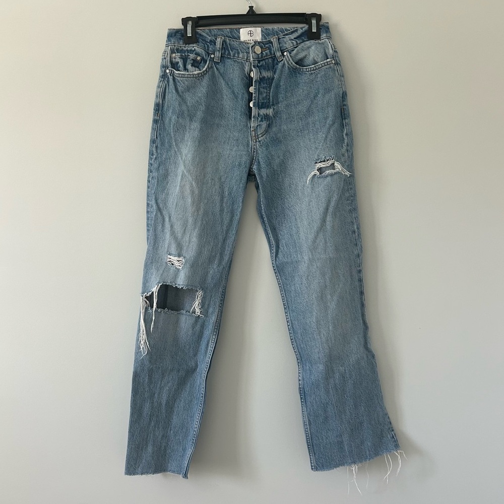 Anine Bing Olsen High Rise Button Fly Relaxed Fit Straight Leg Jeans 26